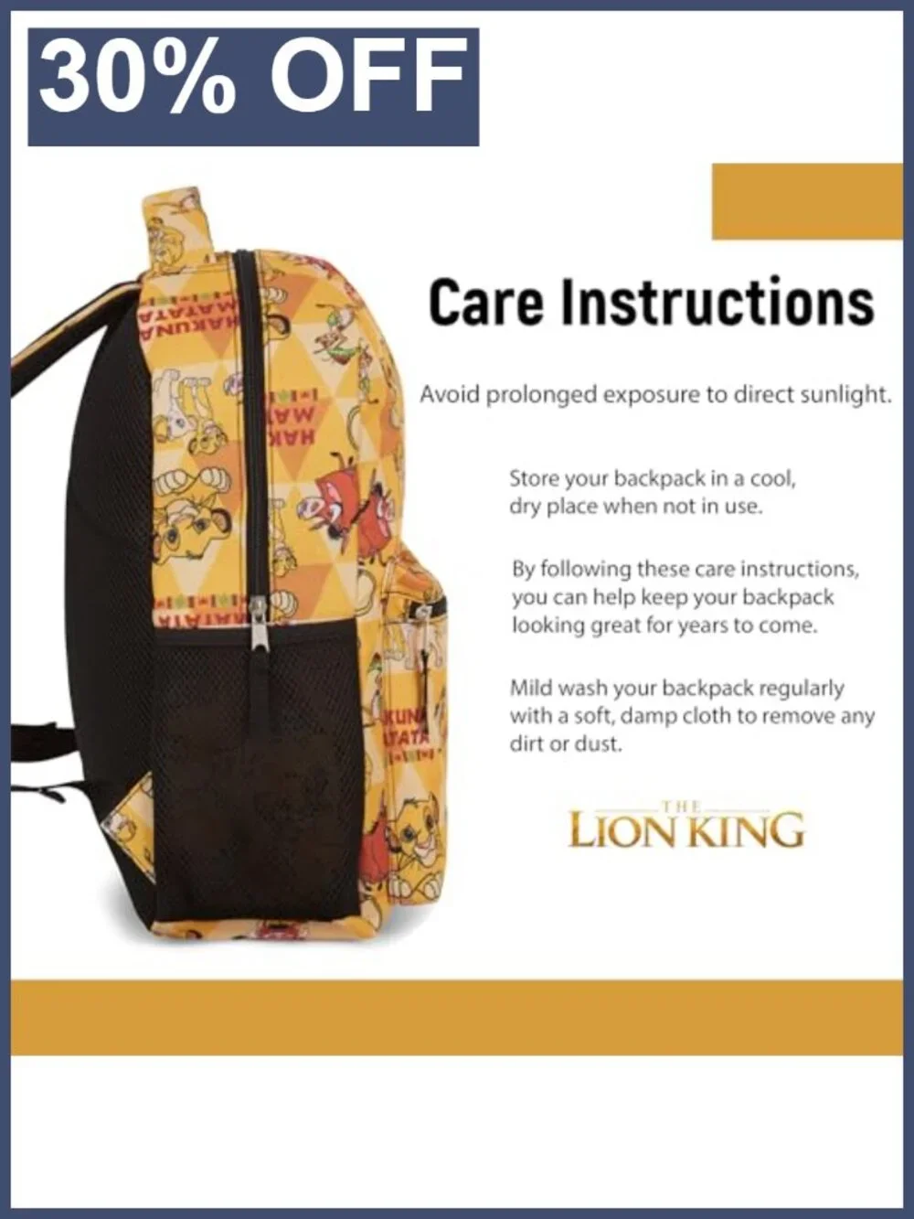 Lion King Kids Backpack Hakuna Matata Simba Mufasa Timon Pumbaa Durable School